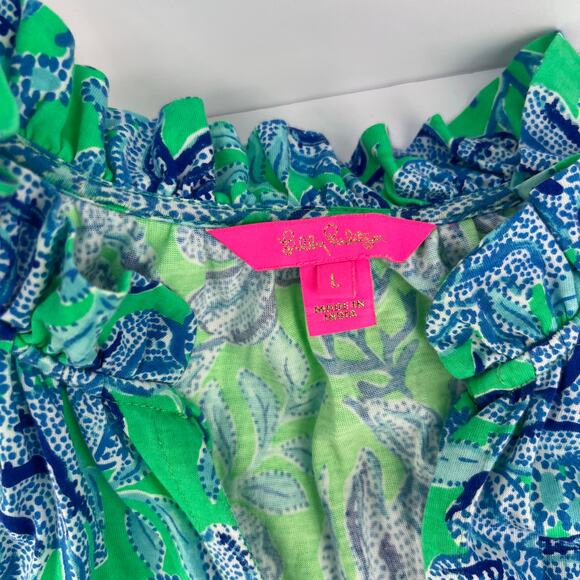 LILLY PULITZER Cabana Keepin It Reel Malone Blue Green Maxi Tiered Dress L - Picture 11 of 15